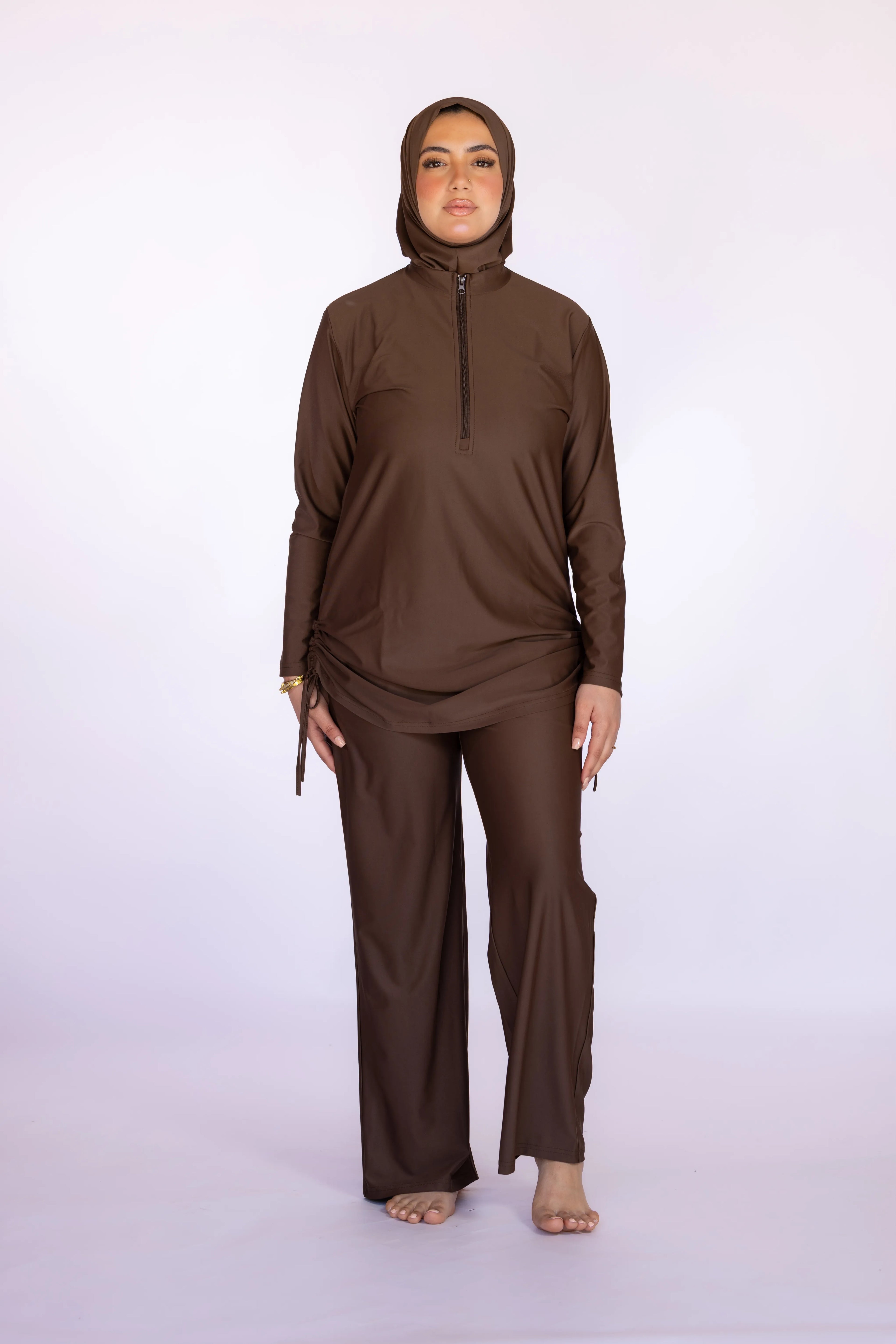 Burkini 3 Pièces à Fermeture Zippée – Marron