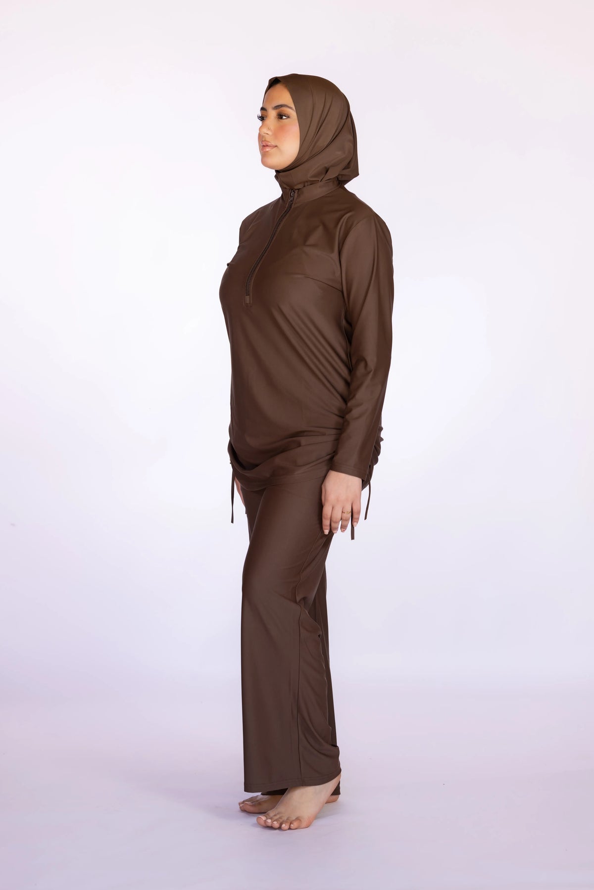 Burkini 3 Pièces à Fermeture Zippée – Marron